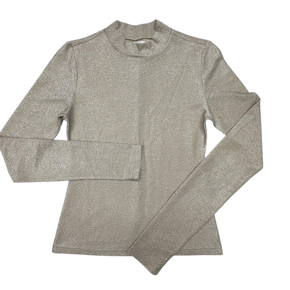 Reformation Shirt Womens Small Gold Glitter Metallic Mock Neck Long Sleeve 18476